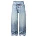 Women's Clothing Diamond Ribbon Jeans Loose Fashion Casual AC Style Straight Wide Leg Pants Blue Spandex_ecoleips.com