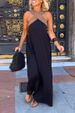 Women's Clothing Women's Open Slit Halter Neck Backless Long Dress Sleeveless Color Block Style Clothing For Formal & Casual_ecoleips.com