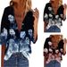 2024 Autumn New Seven-quarter Sleeve Lapel Print Temperament Short-sleeved Women's Shirt Base T-shirt_ecoleips.com