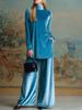Autumn Winter Gold Velvet High Neck Slit Top Wide Leg Pants Two Piece Set Women's Loose Fitting_ecoleips.com