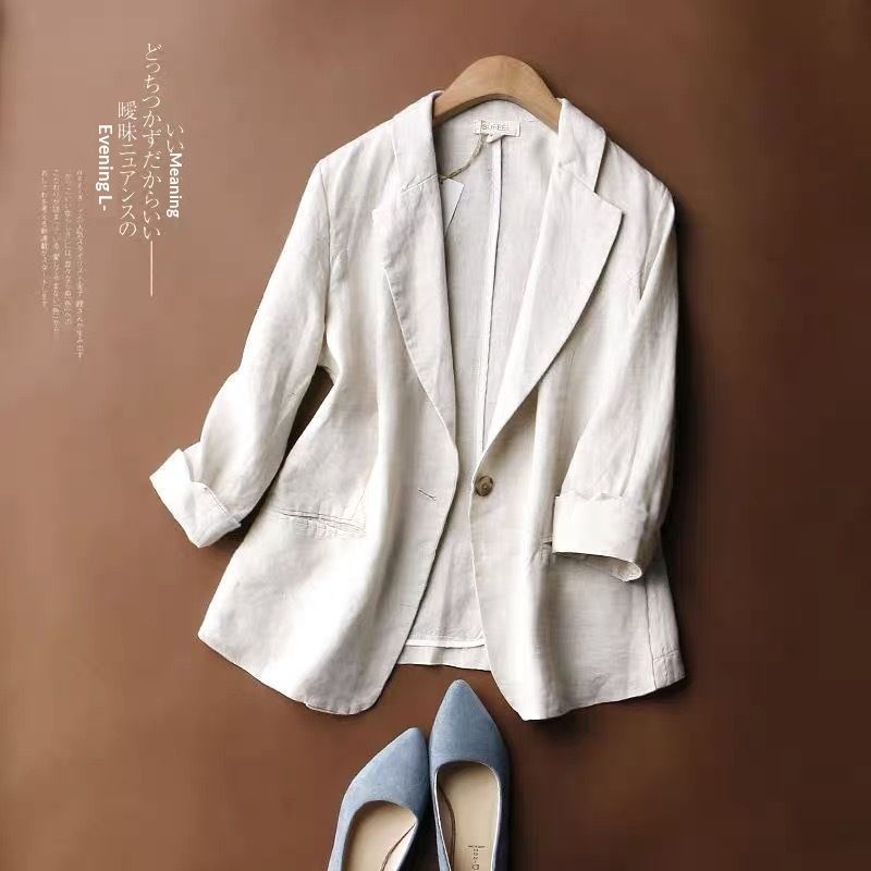 Export Overstock Italy, Removed From The Store And With Tags Cut Off, Women's Cotton-linen Jacket, Slim-fit, One-button_ecoleips.com