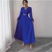 Elegant V-Neck Maxi Dress With Metallic Accents, Flowy Long Sleeve Ruffle Dress For Women, Chic A-Line Casual & Office Dress_ecoleips.com
