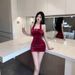 Design Sense Nightclub Style Red Velvet Slim Fit Bodycon Sexy Pure Desire Slimming Strapless Halter Neck Dress For Women_ecoleips.com