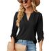 2025 Autumn/Winter New Solid V-Neck 3/4 Sleeve Button Loose T-shirt Top For Women_ecoleips.com