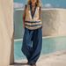 Women's V Neck Sleeveless Vest And Wide Leg Pants Set Casual Loose Two-Piece Outfit_ecoleips.com