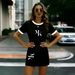 Women's Summer Casual Loose Fit T-Shirt Short Sleeve Letter Print Relaxed Vacation Style Dress_ecoleips.com