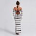 Women's Clothing Set Summer Striped Long Sleeve Halter Neck Top Skirt Two Piece Set_ecoleips.com
