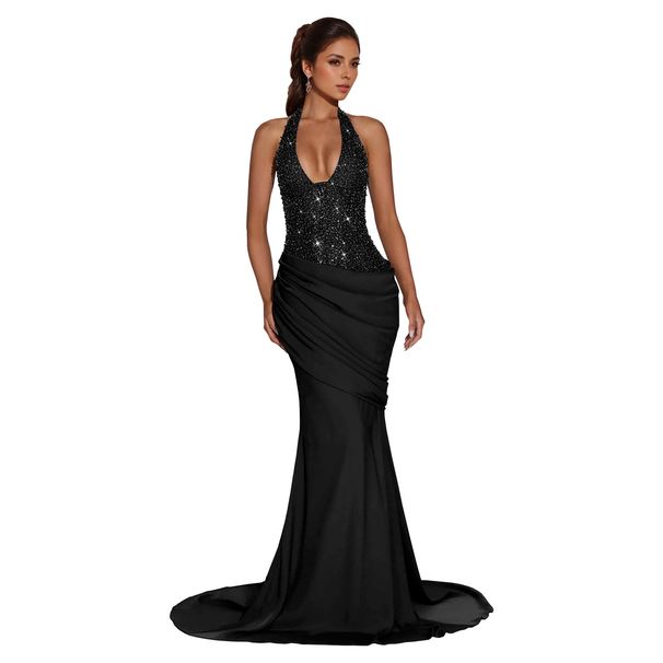 Women's Elegant Sexy Halter Neck Backless Dress C7642 Cross Border Fashion for European And American Markets Suitable for Spring/Autumn Summer_ecoleips.com