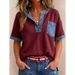 Women's V Neck Short Sleeve Casual Loose Top Patchwork Independent Website New European And American Style Summer Top_ecoleips.com