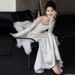 Silver White Off-Shoulder Fitted Mermaid Gown Long Sleeved Elegant Sophisticated Bridal Toast Dress for Travel Photography_ecoleips.com
