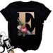 Cross-border Popular Letter And Floral Pattern Name Combination Print Casual Plus-size Short-sleeve T-shirt For Women_ecoleips.com