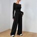 Women's Clothing Women's Autumn Winter Fashion Two-Piece Suit Solid Color Long Sleeve Top With Wide Leg Trousers Casual Style Clothing Set_ecoleips.com