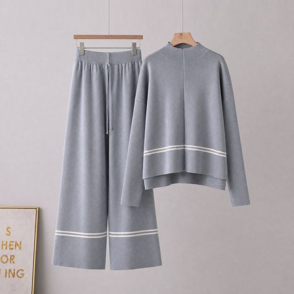 Women's Fashion Knitted Two Piece Suit Patchwork Design European American Style Autumn Winter Wear Versatile Knitwear Set_ecoleips.com