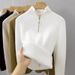 Women's Versatile High Neck Zip up Knit Base Layer Top Fleece Lined Thickened for Autumn Winter Layering with Sweaters_ecoleips.com