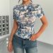 European And American Cross-border 2026 New Elegant Mesh Printed Ruffled Short-sleeve T-shirt Slimming Top For_ecoleips.com