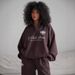 Women's Clothing Half-Zip Printed Sweatshirt – Casual Streetwear Pullover With Letter Graphic (S-L, Coffee Brown)_ecoleips.com