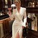 Women's Clothing New Party Dress Skirt Female High Grade V Neck Long Sleeved Temperament High Waist Slit French Dress_ecoleips.com
