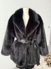 Women’s Belted Faux Fur Coat – Oversized Lapel Jacket With Russian-Style Collar (S/M/L, Coffee/Grey/Beige/Black)_ecoleips.com
