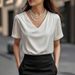 Women’s Satin V-Neck T-Shirt – Elegant Short Sleeve Blouse For Spring & Summer | Soft & Shiny (S-XXL, 7 Colors)_ecoleips.com