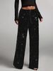 Glitter High-Waisted Straight Leg Pants With Drawstring - Stretchy Slim Fit Trousers For Women_ecoleips.com
