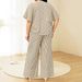 Women's plus Size Fashion Set Elegant V Neck Top with Drawstrings Straight Leg Trousers Elegant Casual Outfit_ecoleips.com