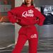 Women's Fashion Streetwear Hip Hop Hoodie Sweatshirt Set Letter Print Casual Warm Autumn Winter Outfit Sweatpants Included_ecoleips.com