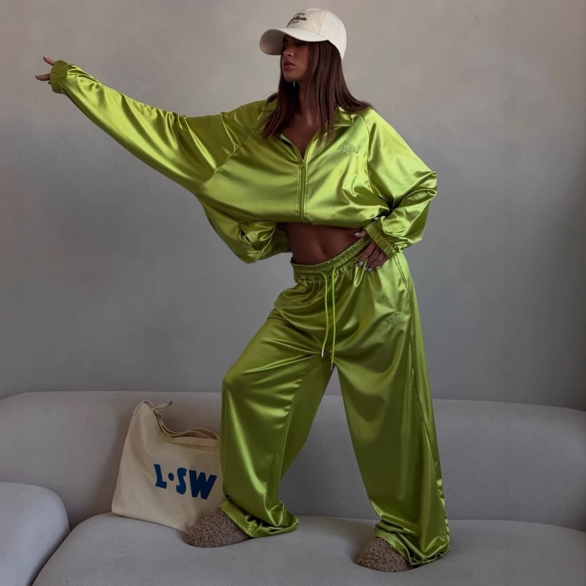 Women's Fashion Sportswear Set Spring/Summer Loose Sweatshirt Jacket And Wide Leg Trousers Trendy European American Style_ecoleips.com