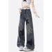 Women's Star Denim Cargo Pants, Autumn American Retro Street Style, Draped High Waist Loose Straight Wide Leg Long_ecoleips.com