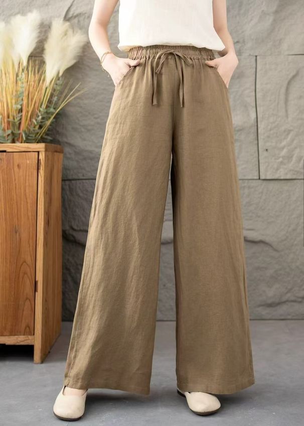 Suitable For All Seasons Zen Elastic Waist Drawstring Tie Linen Casual Loose Slimming Versatile Wide-leg Long Pants For Women_ecoleips.com