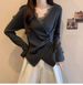 K Design Sense Lace Patchwork V-neck Long Sleeved T-shirt For Women's New Irregular Cross Base Shirt_ecoleips.com