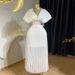 Women's Clothing Spring New Style Elegant Pleated V Neck Bat Sleeve High Waist A Line Dress Long Skirt_ecoleips.com