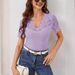 European American 2026 Fan-shaped Front Back V-neck Lace Splicing Slim-fit T-shirt Short-sleeve Top Women, Elegant And_ecoleips.com