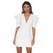 Women's Clothing White Deep V High Waist Backless Pile Sleeves Temperament Dress Short Skirt_ecoleips.com