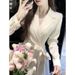 Women's Clothing Champagne Beige Satin Blazer Dress – Korean-Style Belted Midi Jacket (S-XL, Polyester, Tailored Fit, Office & Casual Wear)_ecoleips.com