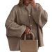 Cross-Border Autumn Winter Coat New Top Solid Color Knitted Cardigan Women Round Neck Casual Loose Thick Sweater_ecoleips.com