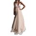 Women's Clothing Autumn Solid Color V-neck Suspender Fashion Temperament Dress Mesh Dress Long Skirt For Women_ecoleips.com