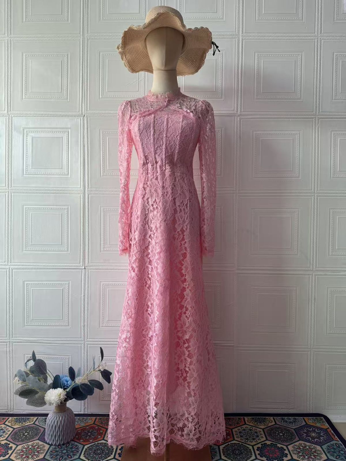 Luxury Long Sleeve Lace Dress For Women Victorian Style Maxi Autumn Dress_ecoleips.com