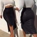 Aria Basics Aria Basics Autumn Winter European And American Foreign Trade Leather Women's Fashion Slit Slim Mid-Length Bodycon Half PU_ecoleips.com