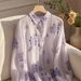 Women's Clothing Good Looking Unique Beautiful French Top Purple Printed Shirt Female_ecoleips.com