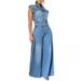 Women's Clothing New Style Casual Washed Sleeveless Denim Jumpsuit Wide Leg Pants_ecoleips.com