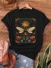 Bohemian Bee Floral Women's Tee - Vintage Art Graphic, Casual Boho Top_ecoleips.com