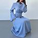 Lady Fashion High Waist Beading Design Long Dress Spring Elegant O Neck Solid Evening Dress Womens Long Sleeve A-Line Maxi Dress_ecoleips.com