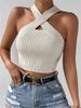 Women's Clothing New Slim Fit Cross Halter Neck Knitted Sweater Vest Top_ecoleips.com
