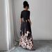 Women's Floral Print Square Neck Midi Dress Elegant A-Line Swing Dress with 3/4 Sleeves Artistic Botanical Print_ecoleips.com