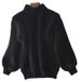 Soft & Cozy Chunky Knit Sweater Women's Long Sleeve Mock Neck Pullover With Lantern Sleeves - Autumn Winter Casual Comfort Wear_ecoleips.com