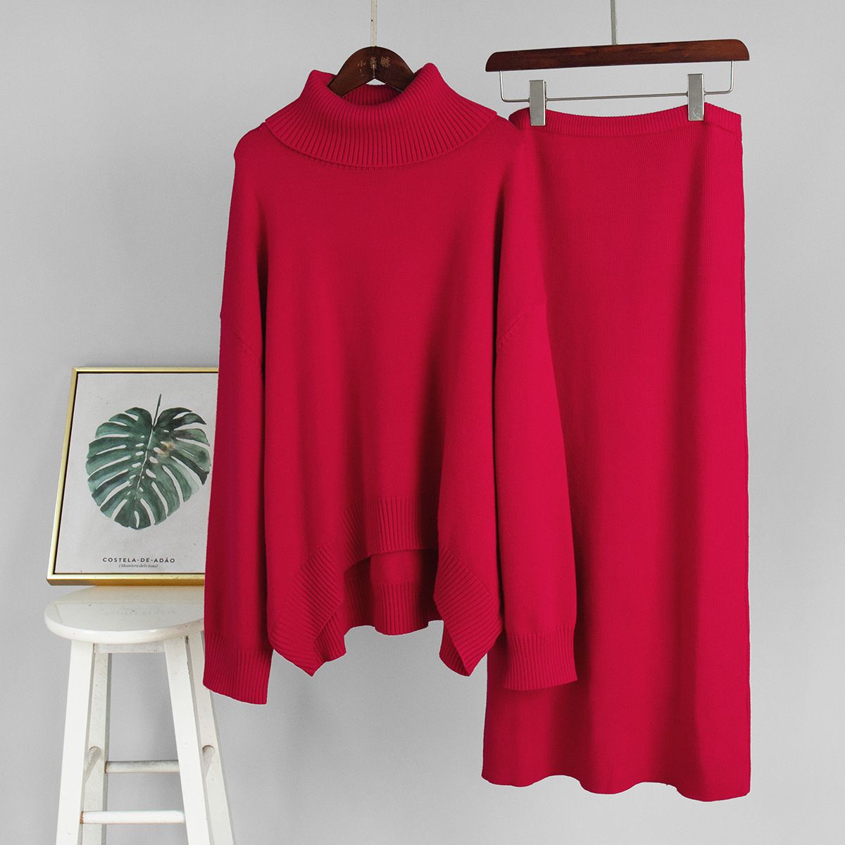 Cross-Border Turtleneck Skirt European American Style, Loose Knitted Two-Piece Sweater Set For Women, Autumn And Winter_ecoleips.com