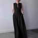 Elegant High-Waisted Zipper Sleeveless Dress For Women, Solid Color Slim Office Midi Dress, Fashion Casual Bodycon Long Dress_ecoleips.com