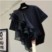 Women's Trendy Korean Style Round Neck Short Sleeve T-Shirt Irregular Ruffle Patchwork Loose Casual Top_ecoleips.com
