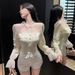 French-style Vintage Mesh And Lace Polka Dot Shirt, Short Top, High-waisted Slim-fit Shorts Two-piece Set For Women,_ecoleips.com