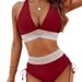 2025 Women's European And American Swimwear High-Waisted Two-Piece Set V-Neck Sexy Push-Up Bikini_ecoleips.com